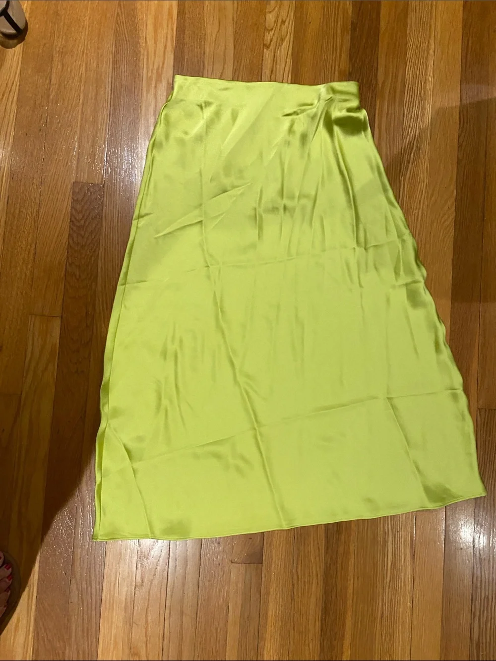 LOFT Neon Lime V‑Neck Sweater and Slip Skirt Set